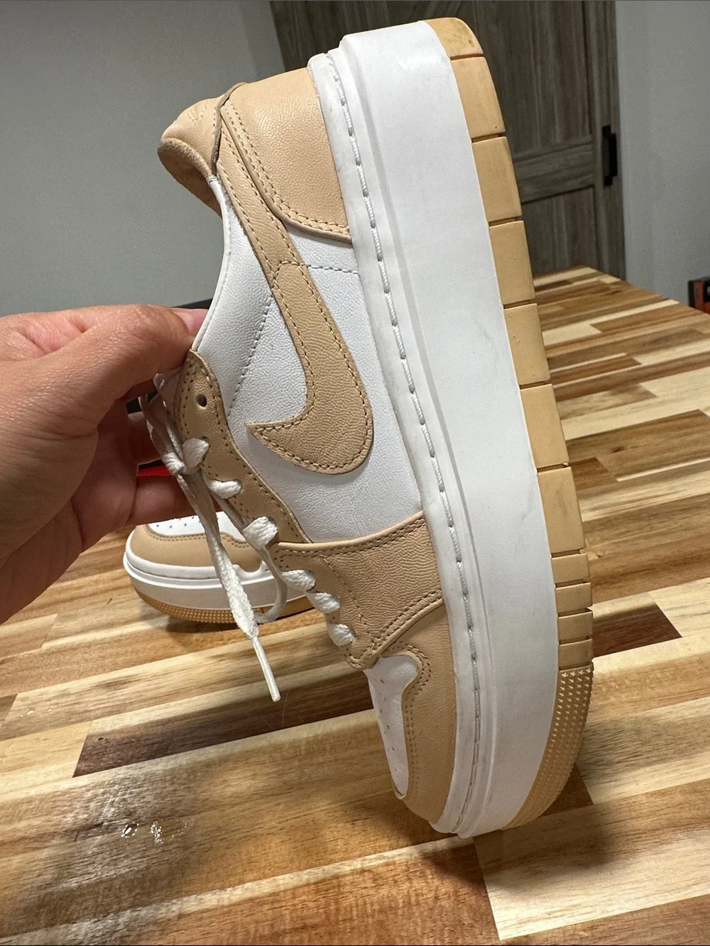 Nike Air White and Tan Platform Low-Top Sneakers 472